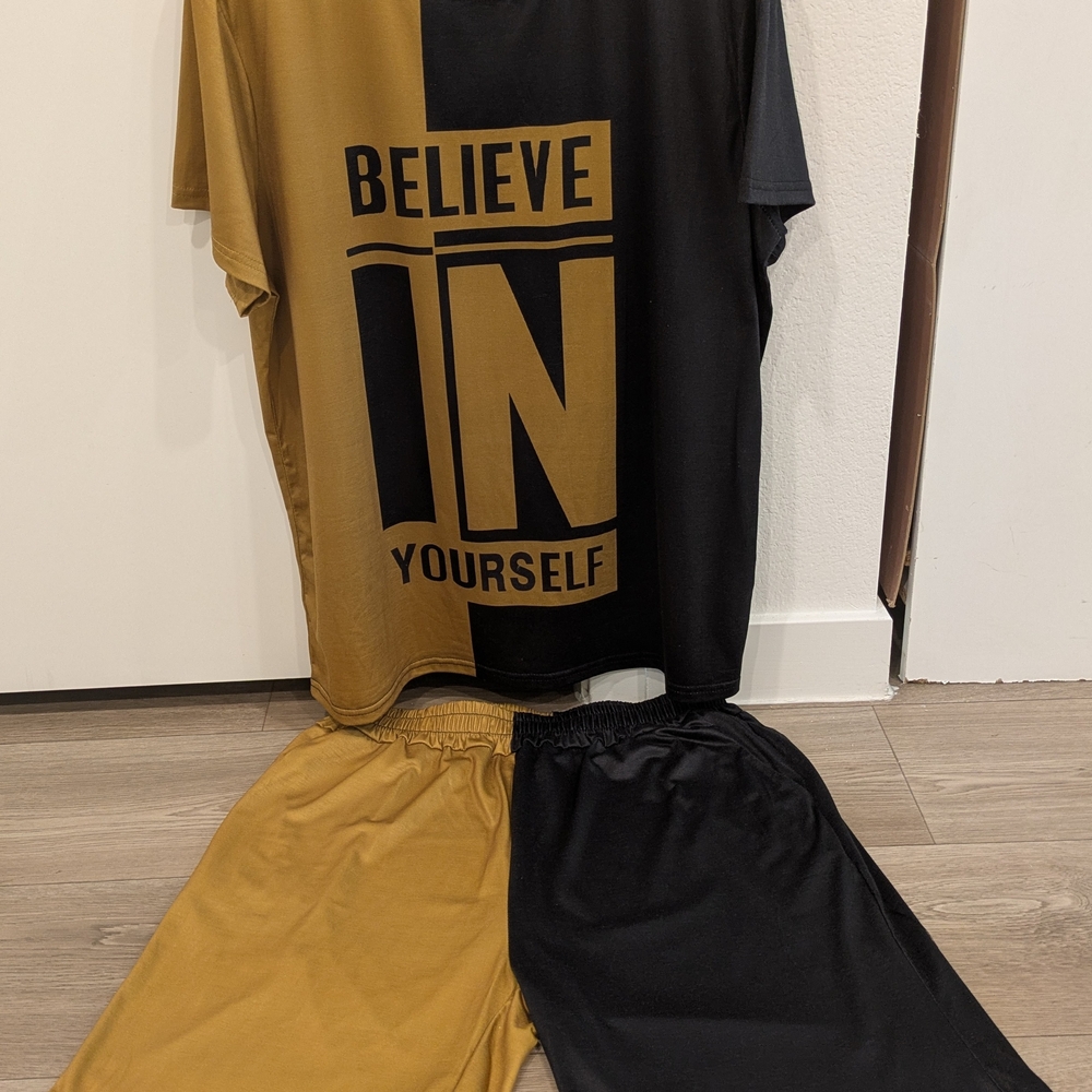 Black and Gold Graphic T-Shirt and Shorts Set